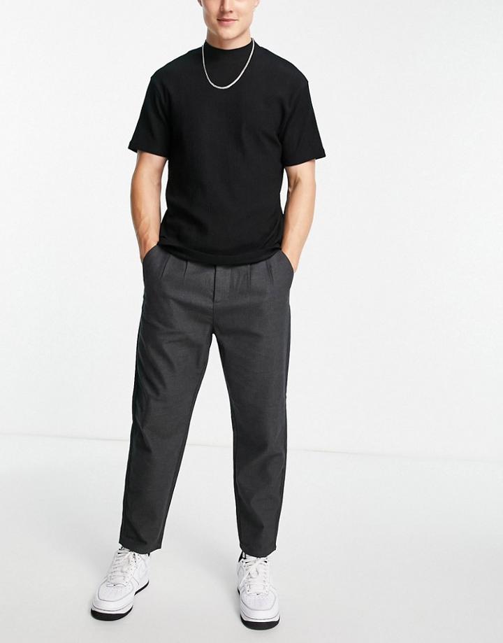 Only & Sons Cropped Wide Fit Pants With Front Pleats-grey