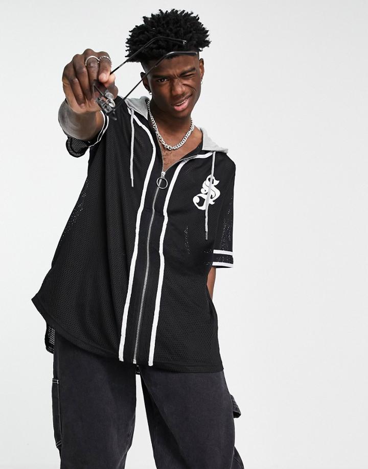 Sixth June Baseball Shirt With Hood In Black - Part Of A Set