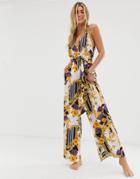 River Island Beach Jumpsuit In Scarf Print-navy