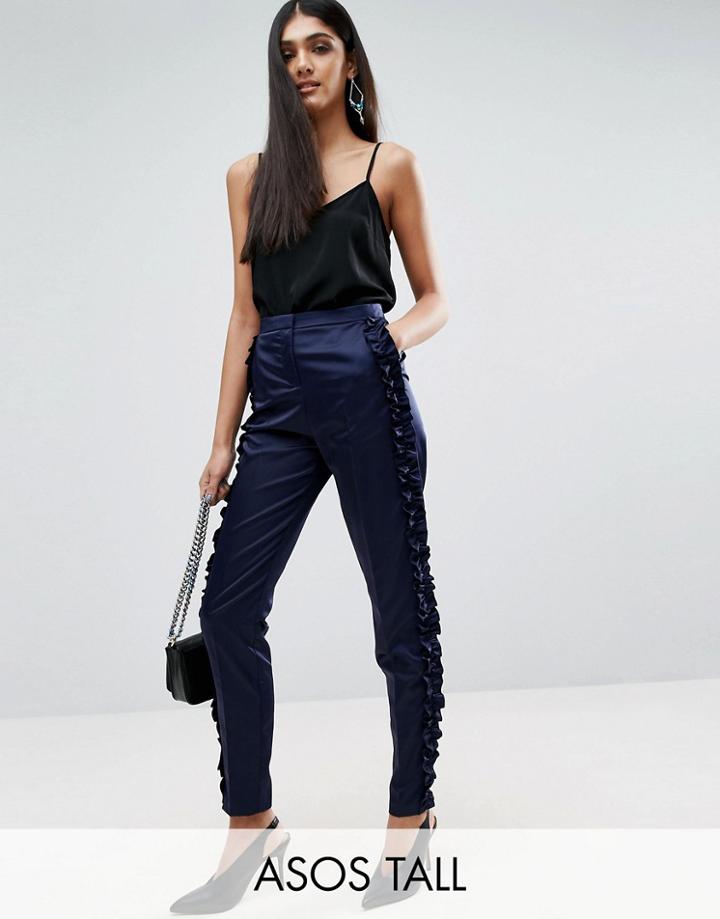 Asos Tall Ruffle Detail Slim Pants - Navy