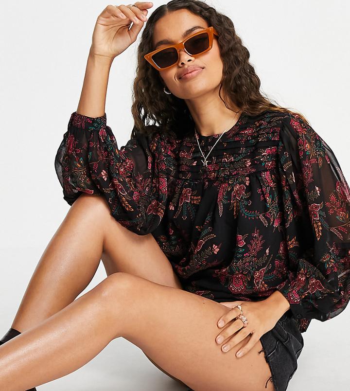 Topshop Petite Paisley Pintuck Blouse-red