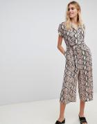 New Look Collared Jumpsuit In Snake Print - Brown