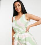 Asos Design Petite Exclusive Lounge Super Soft Waist Tie Romper-multi