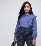 Fashion Union Plus Blouse With Frill Collar Detail - Blue