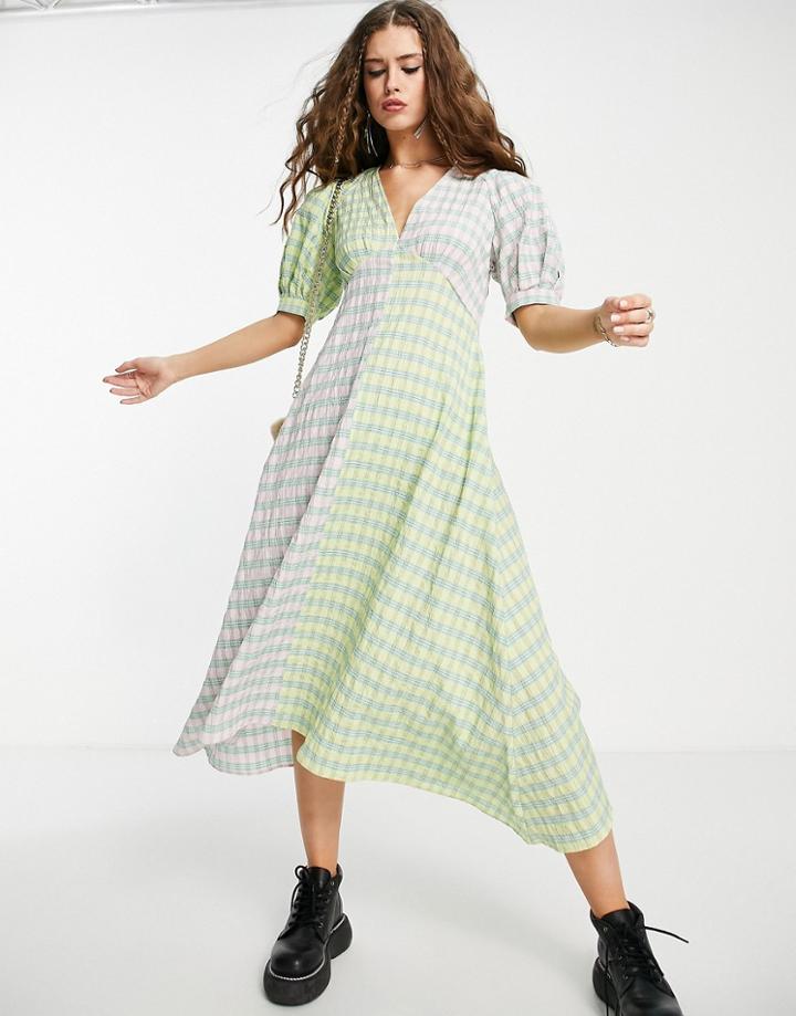 Topshop Mix And Match Check Midi Dress-multi