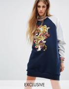 Reclaimed Vintage Souvenir Sweat Dress With Tiger Front Patch - Multi