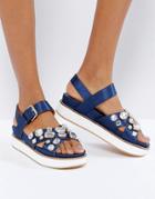 Office Soiree Embellished Stacked Sandals - Blue