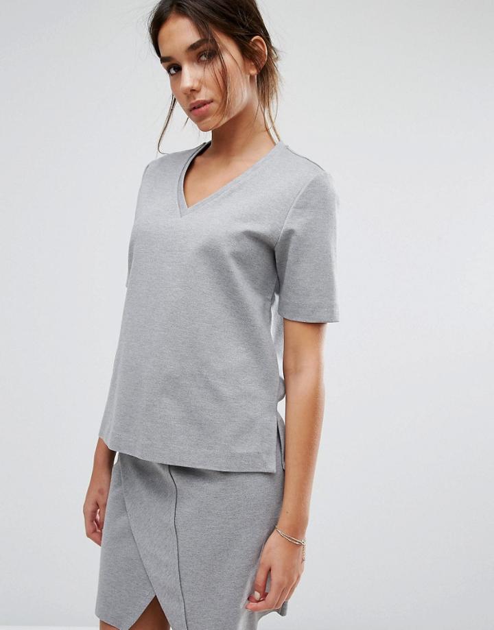 Selected Femme V Neck Sweat - Gray