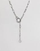 Asos Design Necklace With Open Link Chain In Lariat Design In Silver - Silver