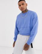 Asos Design Oversized Boxy Long Sleeve T-shirt With Seam Detail In Blue-purple