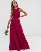 Asos Design Bridesmaid Maxi Dress With Soft Pleated Bodice - Red