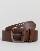 Asos Design Vegan Faux Leather Wide Belt In Brown With Edge Design - Brown