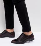 Asos Wide Fit Oxford Shoes In Burgundy Leather With Laser Detail - Red