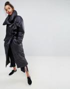 Asos Longline Puffer Coat With Funnel Neck And Ties - Black
