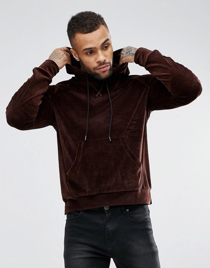 Religion Velour Hoodie With Split Hem - Red