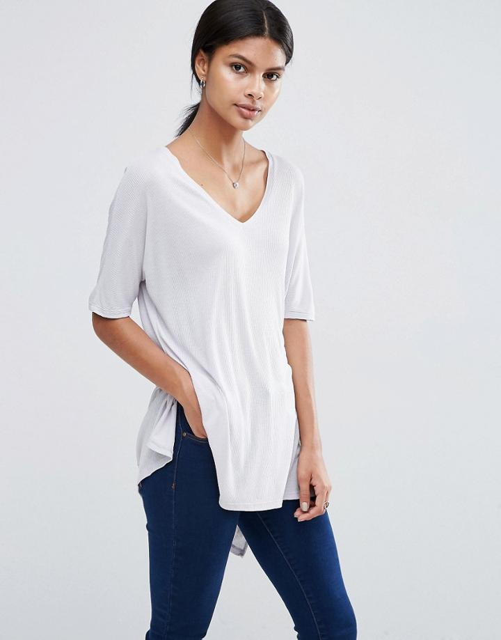 Asos V Neck Oversized Slouchy Rib - Gray