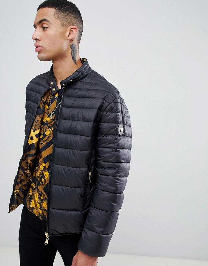 Versace Jeans Reversible Puffer Jacket In Black And Gold - Black