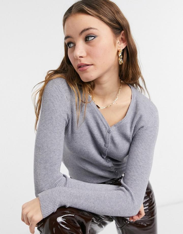 Qed London Ribbed Cardigan In Gray-grey