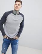 Asos Design Grandad Sweatshirt In Waffle With Contrast Raglan Sleeves - Gray