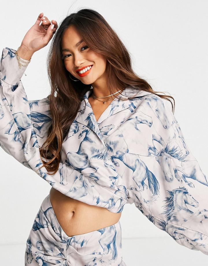 Asos Edition Wrap Front Blouse In Horse Print-multi