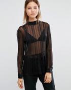 Selected Milla Gold Thread See-through Top - Black
