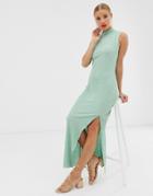 Asos Design Sleeveless High Neck Plisse Maxi Dress-green