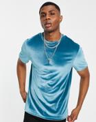 Asos Design Velvet T-shirt In Teal-blues