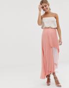 Asos Design Pleated Tiered Maxi Skirt In Pink Color Block