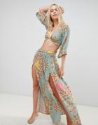 Asos Design Mint Paisley Print Two-piece Tie Front Beach Top - Multi