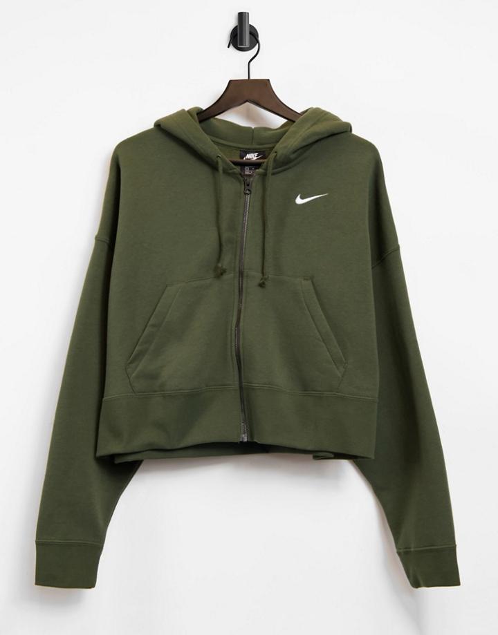 Nike Trend Fleece Crop Full-zip Hoodie In Khaki-green