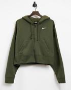 Nike Trend Fleece Crop Full-zip Hoodie In Khaki-green