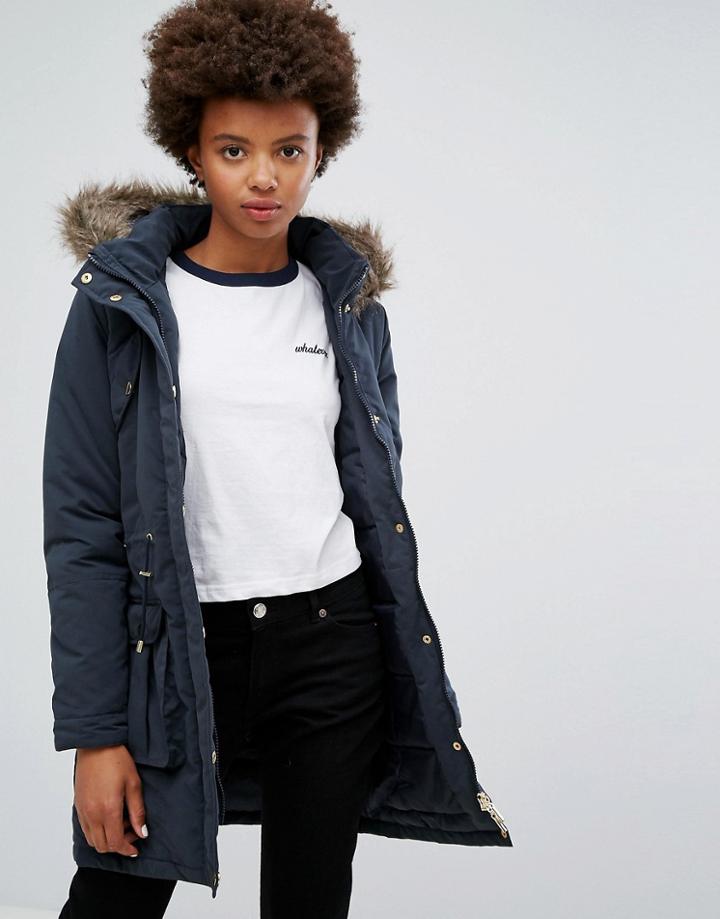 Brave Soul Hooded Mid Parka - Navy