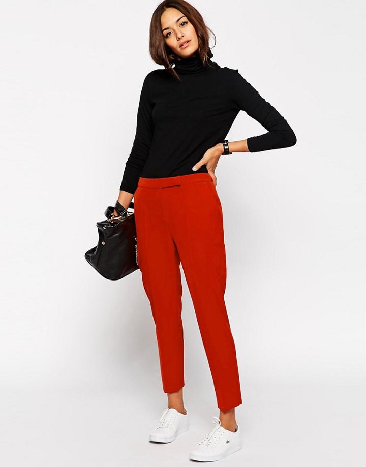 Asos Premium Ankle Grazer Cigarette Pant - Red