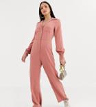 Asos Design Tall Denim Soft Drape Jumpsuit With Longsleeve In Terracotta