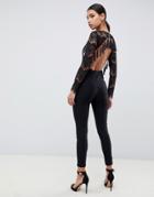 Rare London Plunge Front Jumpsuit With Scalloped Plunge Detail-black