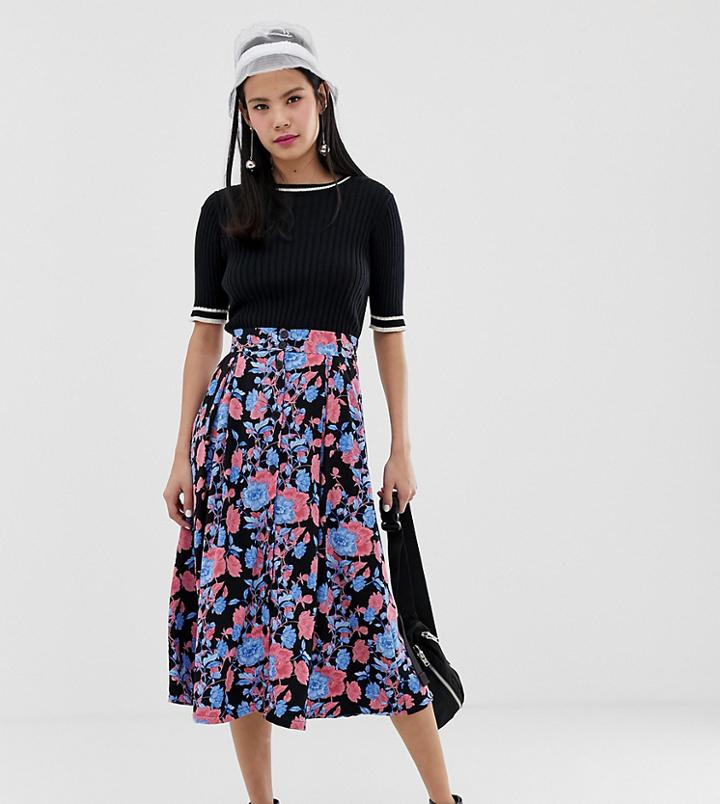 Monki Midi Skirt In Rose Print - Multi
