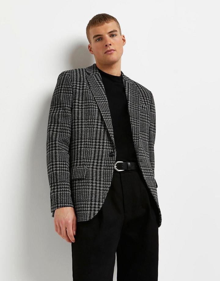 River Island Blazer In Black Check