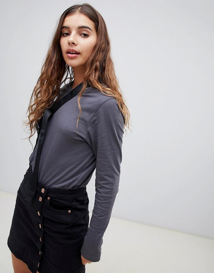 Weekday Long Sleeve Plain Top In Dark Gray - Gray