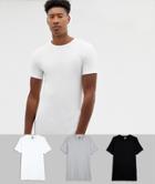 Asos Design Tall Organic Muscle Fit T-shirt With Crew Neck 3 Pack Save - Multi