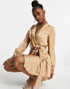 Club L Midi Satin Wrap Dress In Camel-neutral