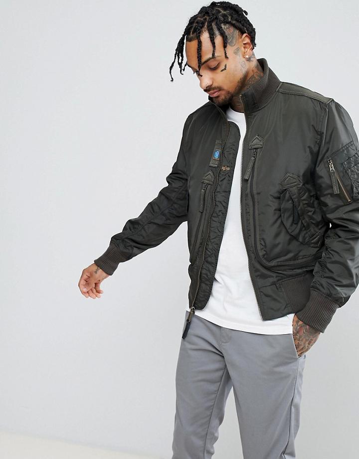 Alpha Industries Prop Zip Detail Bomber Jacket In Dark Gray - Gray