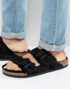 Birkenstocks Arizona Suede Shearling Slippers - Black