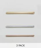 Designb Pack Of 3 Tie Bars In Gold Silver & Rose Gold Exclusive To Asos - Multi
