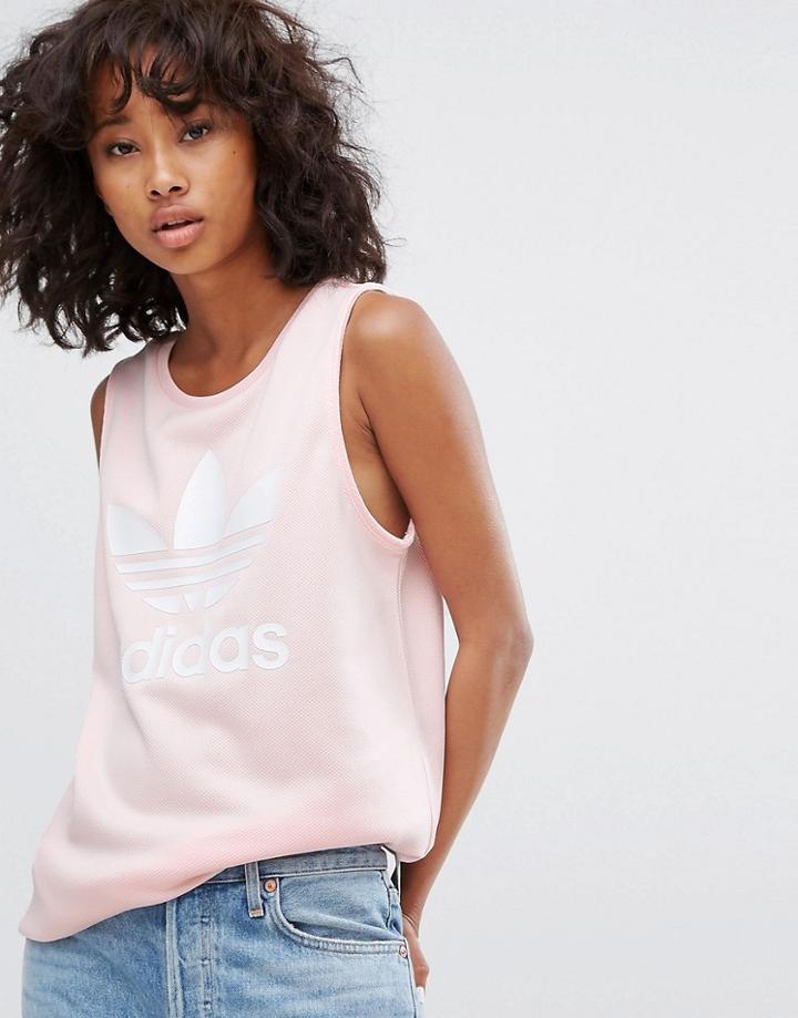 Adidas Originals Loose Trefoil Tank In Pale Pink - Pink