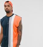 Asos Design Tall Oversized Sleeveless T-shirt With Vertical Color Block In Navy