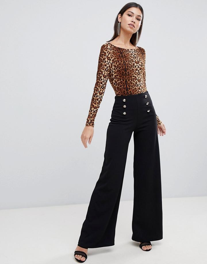 Club L Button Detail Kick Flare Pants - Black