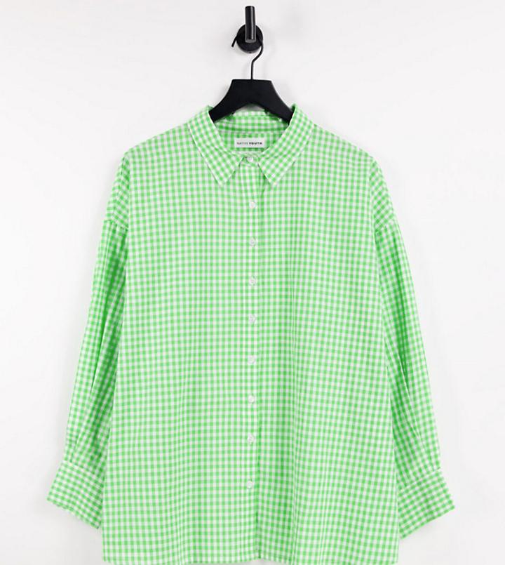Native Youth Very Oversized Boyfriend Shirt In Bright Gingham Set-green