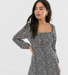 Wild Honey Skater Dress With Square Neck In Leopard - Navy