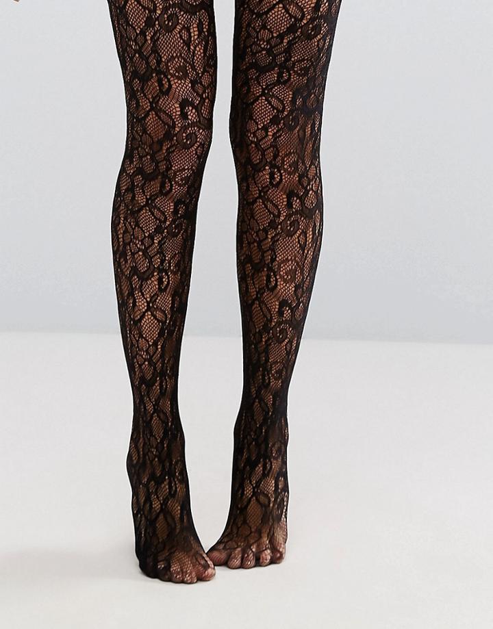 Gipsy Flower Lace Look Tights - Black
