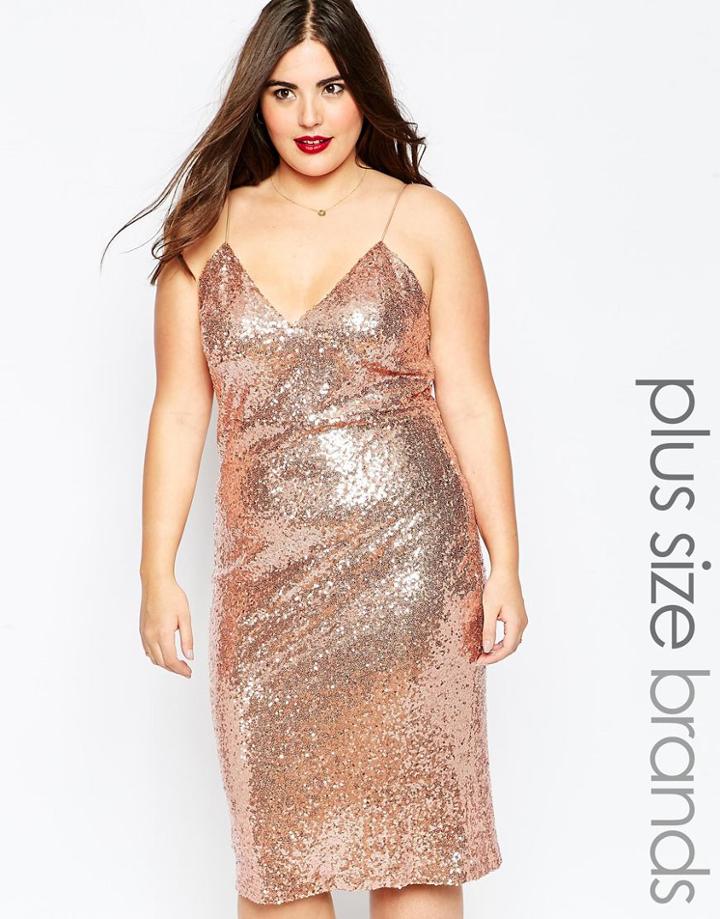 Club L Plus Size Cami Dress In Sequins - Rose Gold